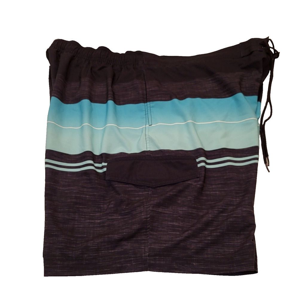 Sonoma Men's Size 2XB Swim Trunks Black Teal White Stripes Faux Fly Drawstring - Picture 7 of 16